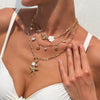 Wholesale Jewelry Geometric Iron Chain Shell Alloy Imitation Pearl Starfish Pendant Clavicle Necklace Electroplated