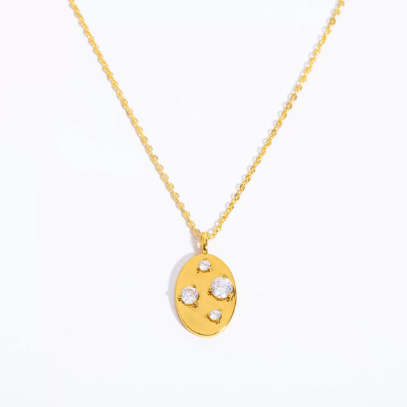 Wholesale Jewelry Geometric Irregular Oval Zircon Pendant Necklace Copper Titanium Steel Goldplated