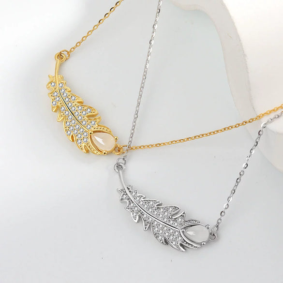 Wholesale Jewelry Geometric Leaf 925 Sterling Silver Zirconembedded Electroplated Pendant Necklace For Women