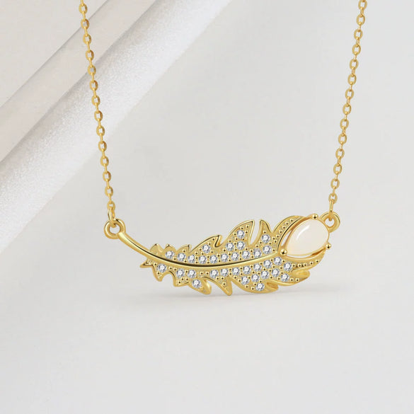 Wholesale Jewelry Geometric Leaf 925 Sterling Silver Zirconembedded Electroplated Pendant Necklace For Women