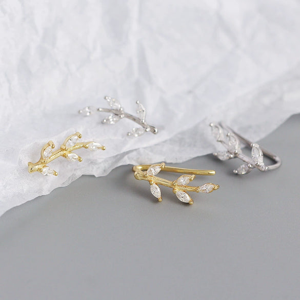 Wholesale Jewelry Geometric Leaves Ear Studs S925 Silver Electroplated For Female