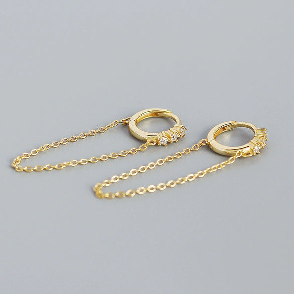 Wholesale Jewelry Geometric Long Tassel Chain Zircon Ear Buckle Earrings 925 Silver Electroplated For Women
