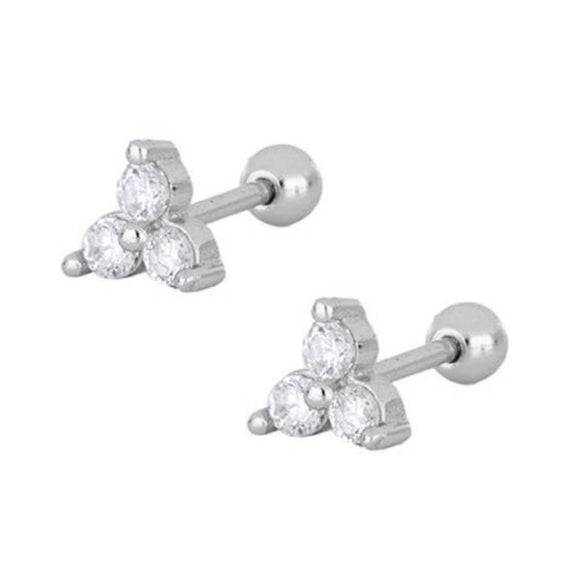 Wholesale Jewelry Geometric Lucky Grass Screw Earrings 925 Sterling Silver Electroplated Flower Style