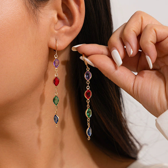 Wholesale Jewelry Geometric Metal Artificial Crystal Stacked Necklace And Earrings With Electroplating For Women