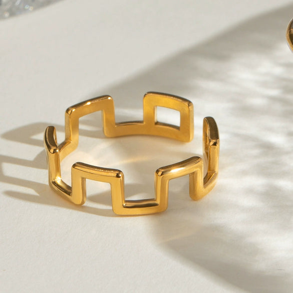 Wholesale Jewelry Geometric Minimalist Stainless Steel Square Ring Electroplated