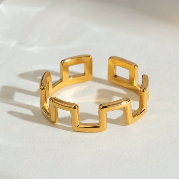 Wholesale Jewelry Geometric Minimalist Stainless Steel Square Ring Electroplated