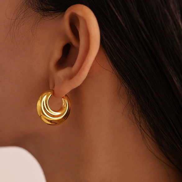 Wholesale Jewelry Geometric Moon Hollow 316L Stainless Steel 18K Gold Plated Women's Earrings