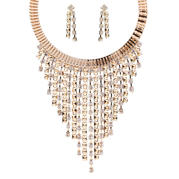 Wholesale Jewelry Geometric Multi Layer Tassel Alloy Diamond Necklace Earrings Collar