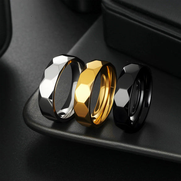 Wholesale Jewelry Geometric Multifaceted Titanium Steel Ring Electroplated Unisex Couple Ring