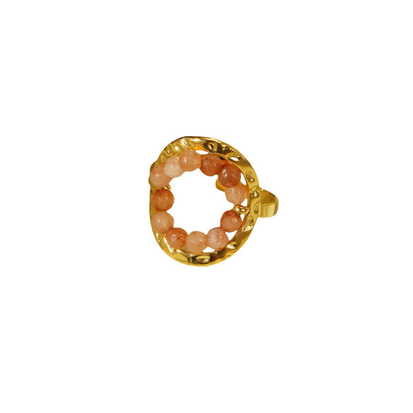 Wholesale Jewelry Geometric Natural Stone Beaded Open Stainless Steel Ring Electroplated Fashion Luxury Niche Highend