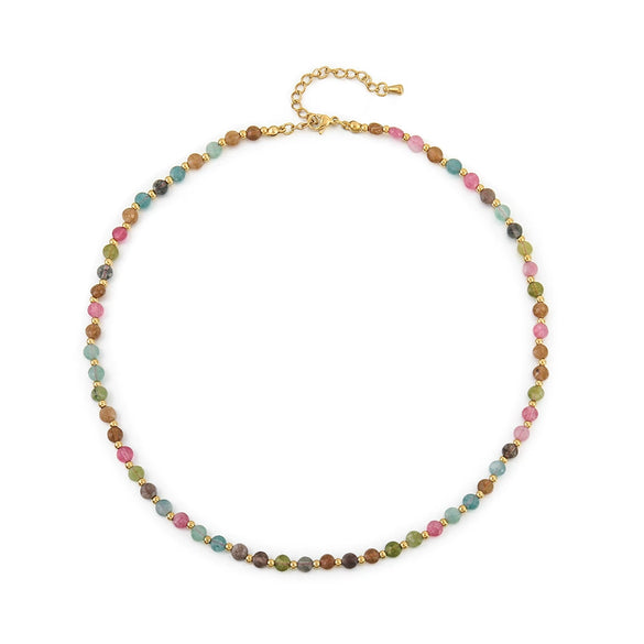 Wholesale Jewelry Geometric Natural Tourmaline And Stainless Steel Beaded Necklace With Electroplating For Women