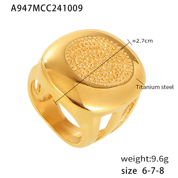 Wholesale Jewelry Geometric Palm Pattern Titanium Steel Pvd Goldplated Ring