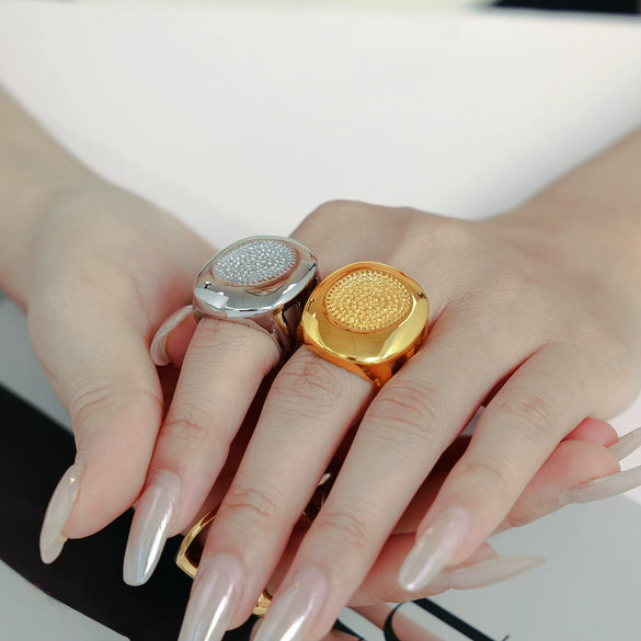 Wholesale Jewelry Geometric Palm Pattern Titanium Steel Pvd Goldplated Ring