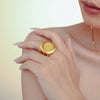 Wholesale Jewelry Geometric Palm Pattern Titanium Steel Pvd Goldplated Ring