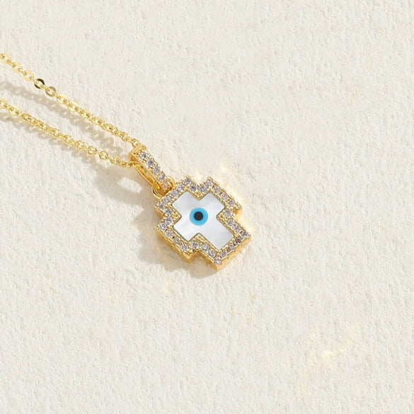 Wholesale Jewelry Geometric Pattern Oil Dripping Resin Devil's Eye Pendant Copper Electroplating Necklace