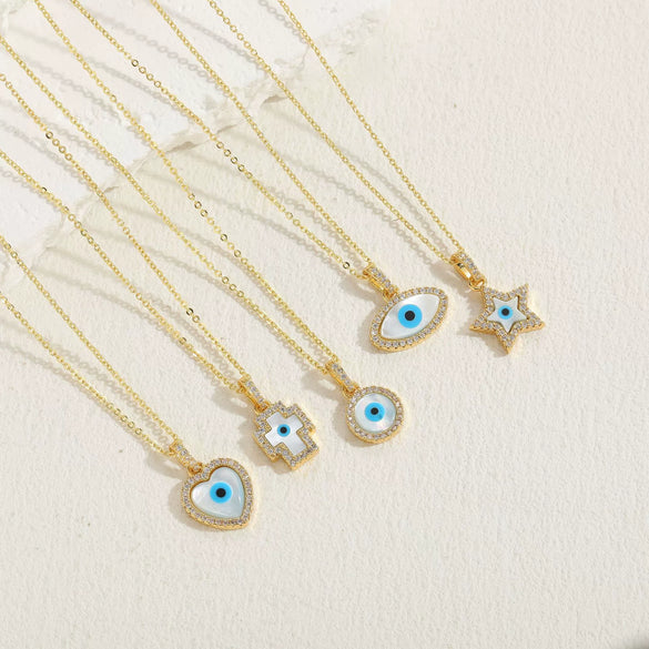 Wholesale Jewelry Geometric Pattern Oil Dripping Resin Devil's Eye Pendant Copper Electroplating Necklace