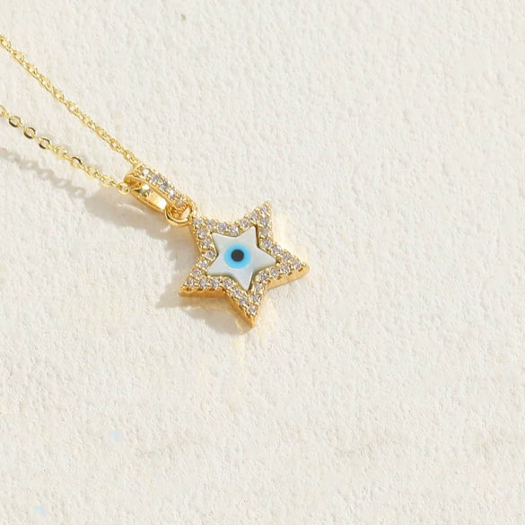 Wholesale Jewelry Geometric Pattern Oil Dripping Resin Devil's Eye Pendant Copper Electroplating Necklace