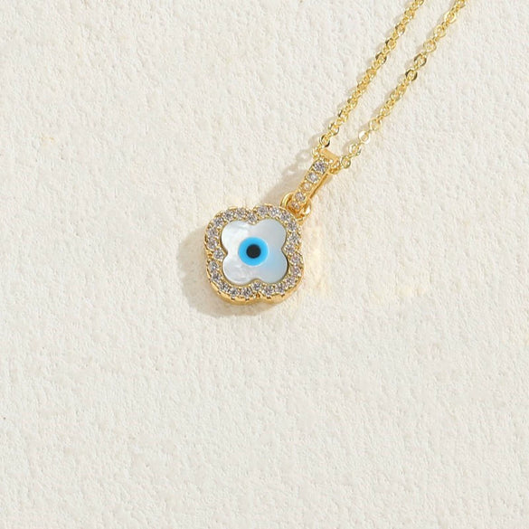 Wholesale Jewelry Geometric Pattern Oil Dripping Resin Devil's Eye Pendant Copper Electroplating Necklace
