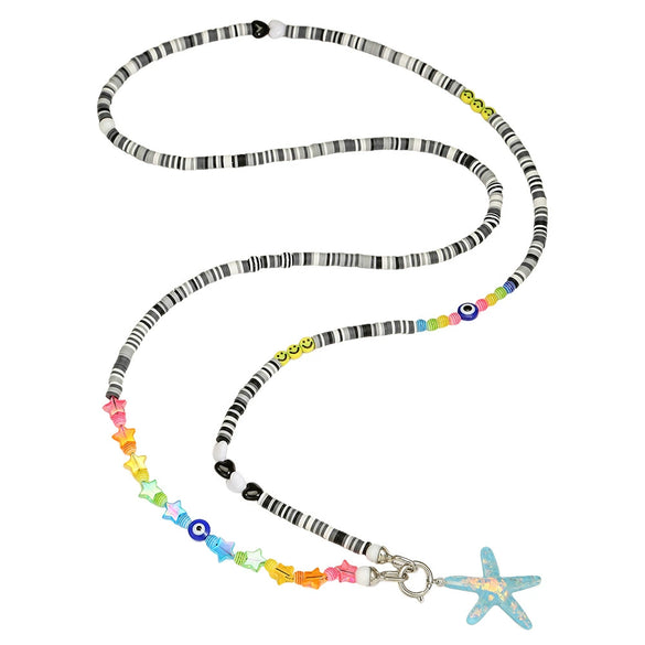 Wholesale Jewelry Geometric Polymer Clay And Acrylic Handmade Crossbody Long Necklace With Smiley Starfish Pendant And O Word Chain