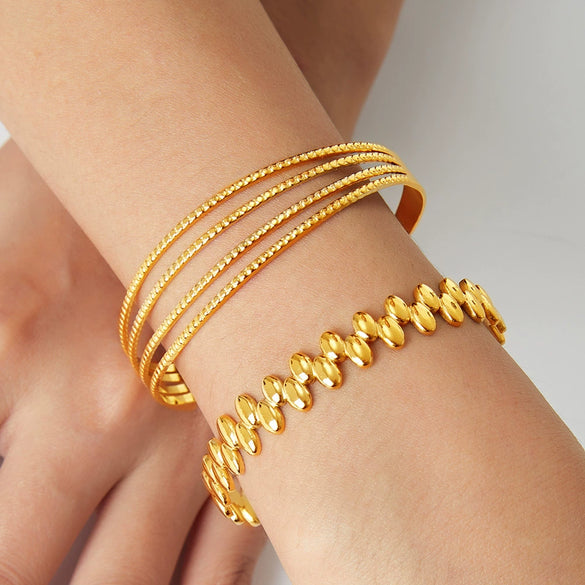 Wholesale Jewelry Geometric Round Bead Stitching 316L Stainless Steel Open Bracelet Electroplating