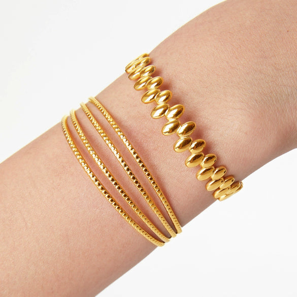 Wholesale Jewelry Geometric Round Bead Stitching 316L Stainless Steel Open Bracelet Electroplating