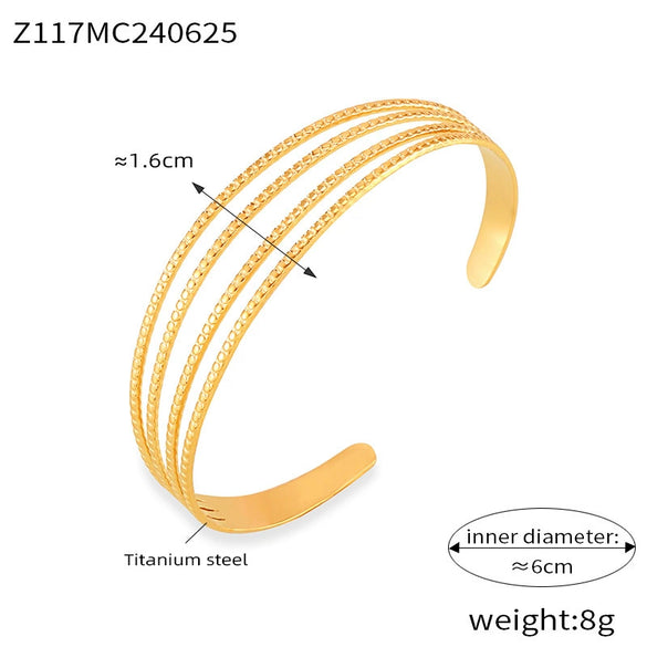 Wholesale Jewelry Geometric Round Bead Stitching 316L Stainless Steel Open Bracelet Electroplating