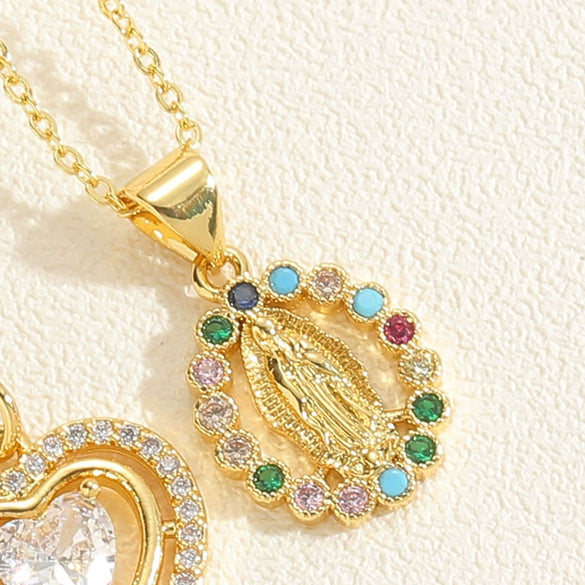 Wholesale Jewelry Geometric Round Copper Mixed Gem Inlay Electroplated Ochain Necklace For Women