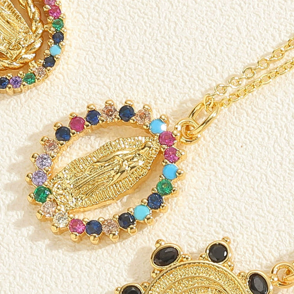 Wholesale Jewelry Geometric Round Copper Mixed Gem Inlay Electroplated Ochain Necklace For Women