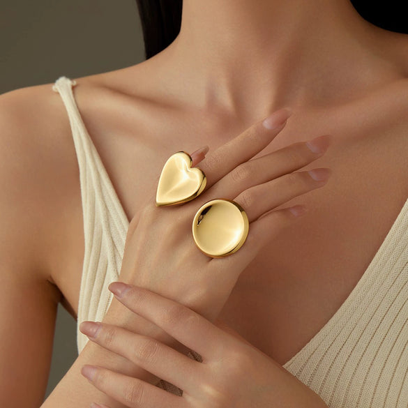 Wholesale Jewelry Geometric Round Heartshaped Open Ring Titanium Steel Electroplated For Women