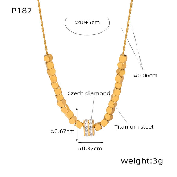 Wholesale Jewelry Geometric Round Inlaid Zircon Pendant Titanium Steel Goldplated Cube Sugar Necklace For Women