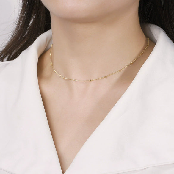 Wholesale Jewelry Geometric S925 Sterling Silver 14K Gold Bead Necklace With Electroplating