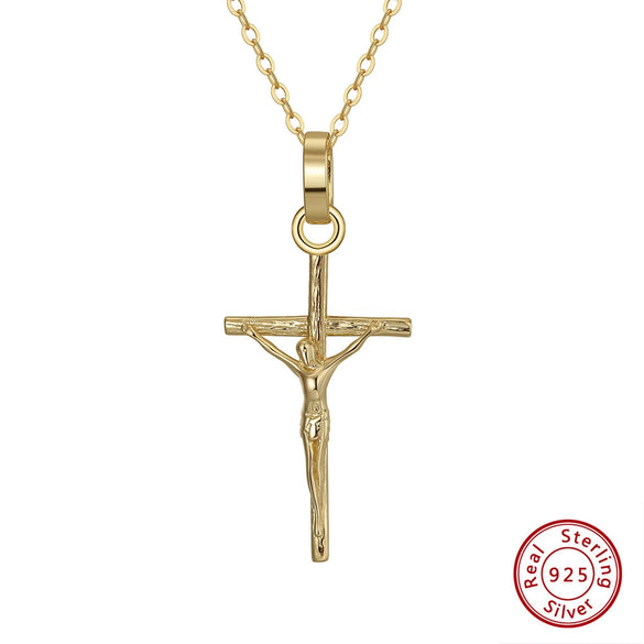 Wholesale Jewelry Geometric 925 Silver Cross Pendant Short Clavicle Necklace With Electroplating