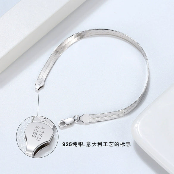 Wholesale Jewelry Geometric Silver 925 Silver Electroplated Herringbone Chain Bracelet