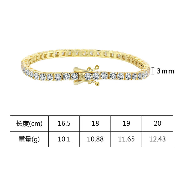 Wholesale Jewelry Geometric Silver Tennis Chain Electroplating Hiphop Zircon Bracelet For Unisex