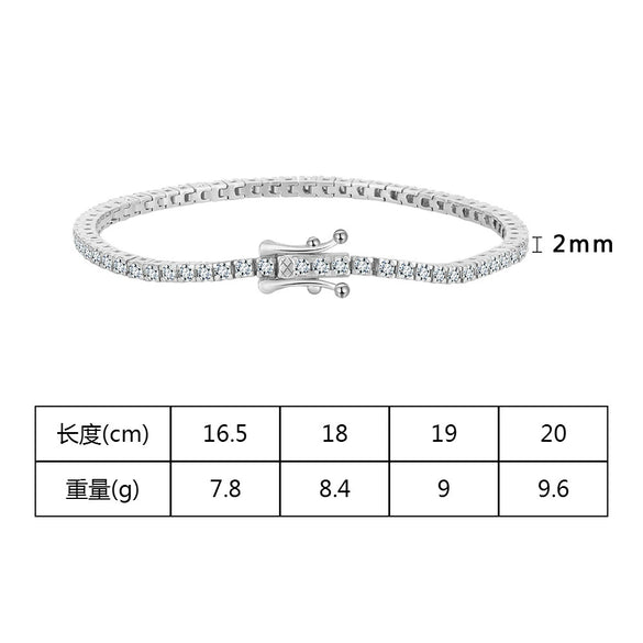 Wholesale Jewelry Geometric Silver Tennis Chain Electroplating Hiphop Zircon Bracelet For Unisex