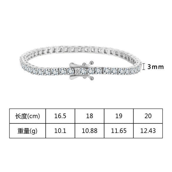 Wholesale Jewelry Geometric Silver Tennis Chain Electroplating Hiphop Zircon Bracelet For Unisex