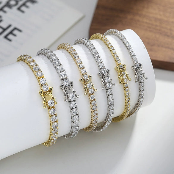 Wholesale Jewelry Geometric Silver Tennis Chain Electroplating Hiphop Zircon Bracelet For Unisex