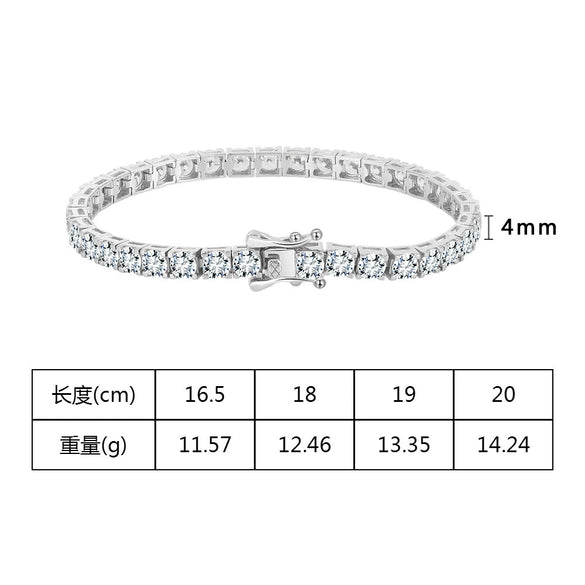 Wholesale Jewelry Geometric Silver Tennis Chain Electroplating Hiphop Zircon Bracelet For Unisex