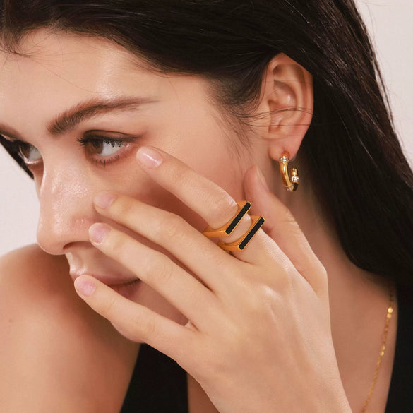 Wholesale Jewelry Geometric Square Acrylic Stainless Steel 18K Gold Plated Ring For Women