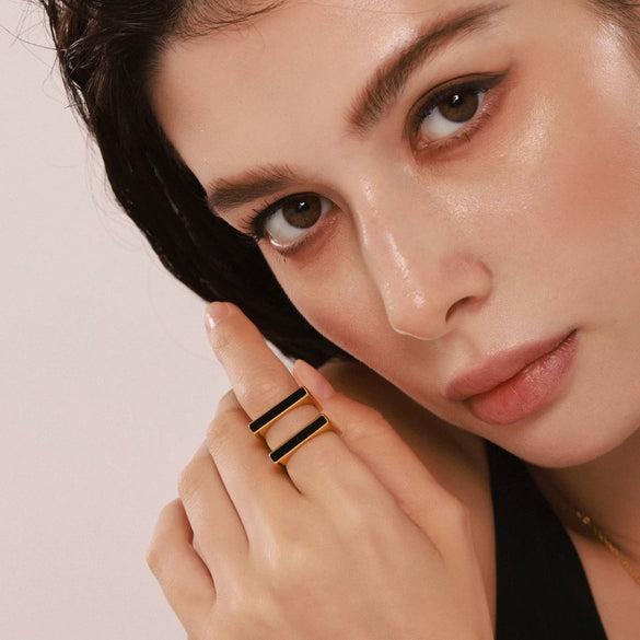 Wholesale Jewelry Geometric Square Acrylic Stainless Steel 18K Gold Plated Ring For Women