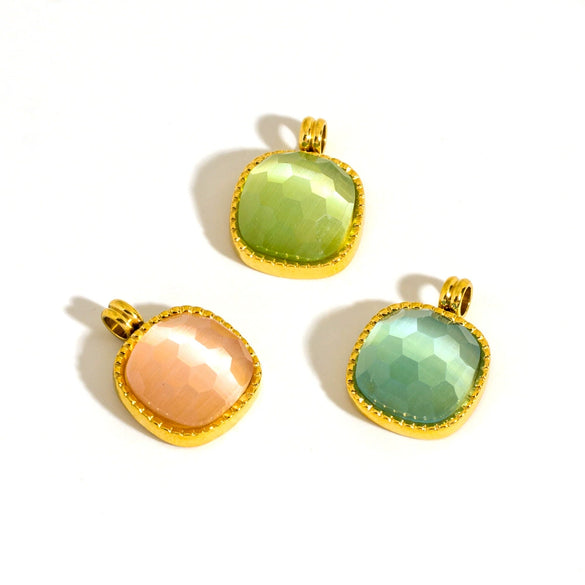 Wholesale Jewelry Geometric Square Cat's Eye Stone Inlaid Stainless Steel Electroplated Pendant Accessories