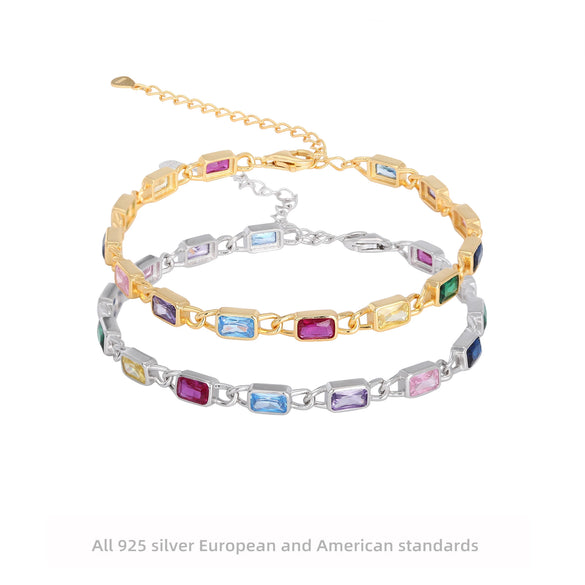 Wholesale Jewelry Geometric Square 925 Sterling Silver Inlaid Zircon Unisex Bracelet