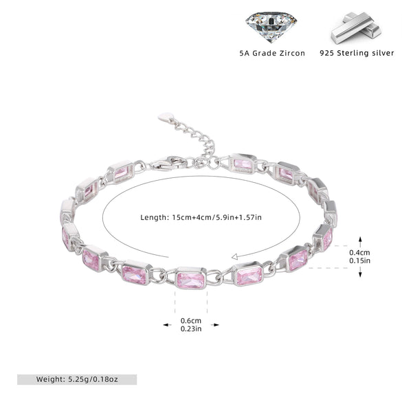 Wholesale Jewelry Geometric Square 925 Sterling Silver Inlaid Zircon Unisex Bracelet