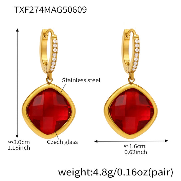 Wholesale Jewelry Geometric 316L Stainless Steel And Glass Electroplated Earrings For Women