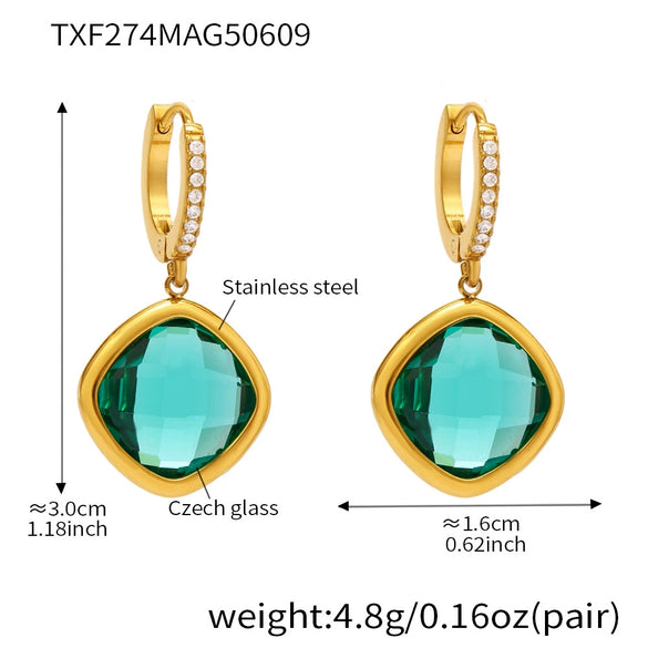Wholesale Jewelry Geometric 316L Stainless Steel And Glass Electroplated Earrings For Women