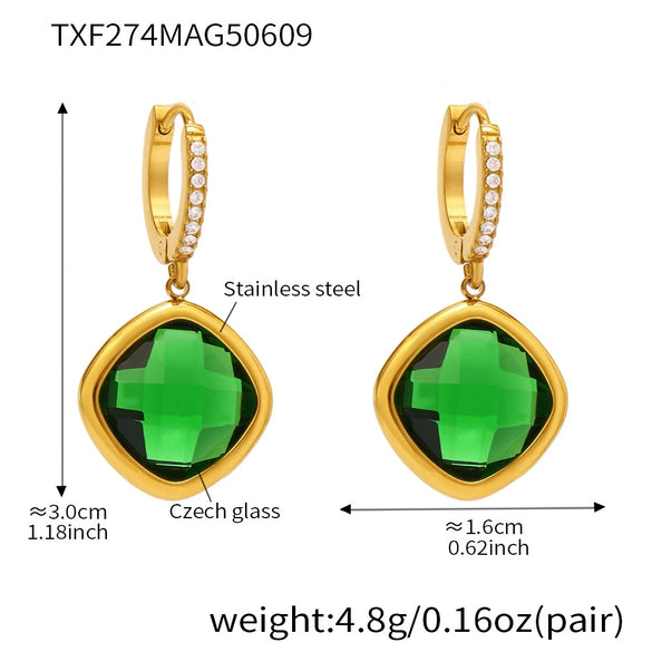 Wholesale Jewelry Geometric 316L Stainless Steel And Glass Electroplated Earrings For Women