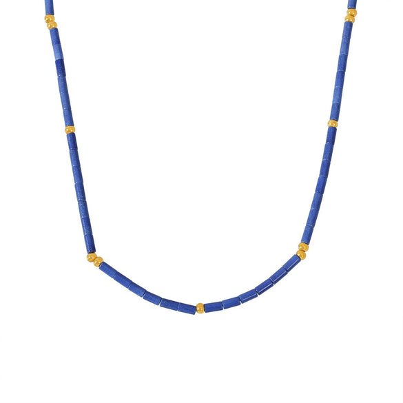 Wholesale Jewelry Geometric 316L Stainless Steel And Natural Lapis Lazuli Beaded Necklace 18K Gold Plated