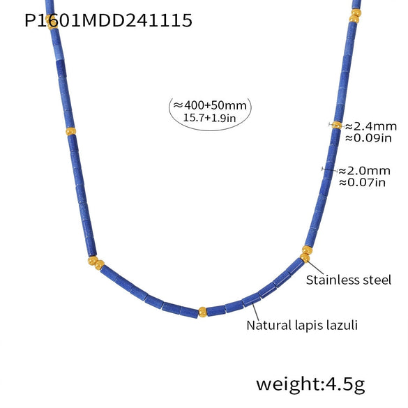 Wholesale Jewelry Geometric 316L Stainless Steel And Natural Lapis Lazuli Beaded Necklace 18K Gold Plated