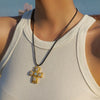 Wholesale Jewelry Geometric Stainless Steel And Wax Rope Cross Inlaid Zircon Electroplated Necklace For Women