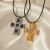 Wholesale Jewelry Geometric Stainless Steel And Wax Rope Cross Inlaid Zircon Electroplated Necklace For Women